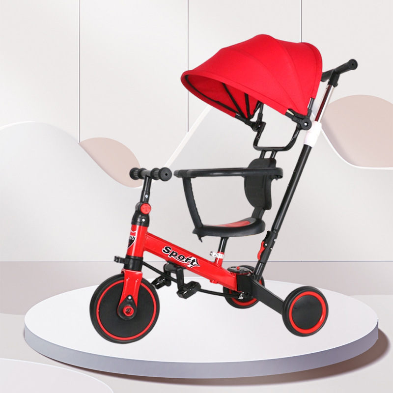 Triciclo Multifuncional para Niños de Metal con Empuje de Mano para 1 a 3 Años