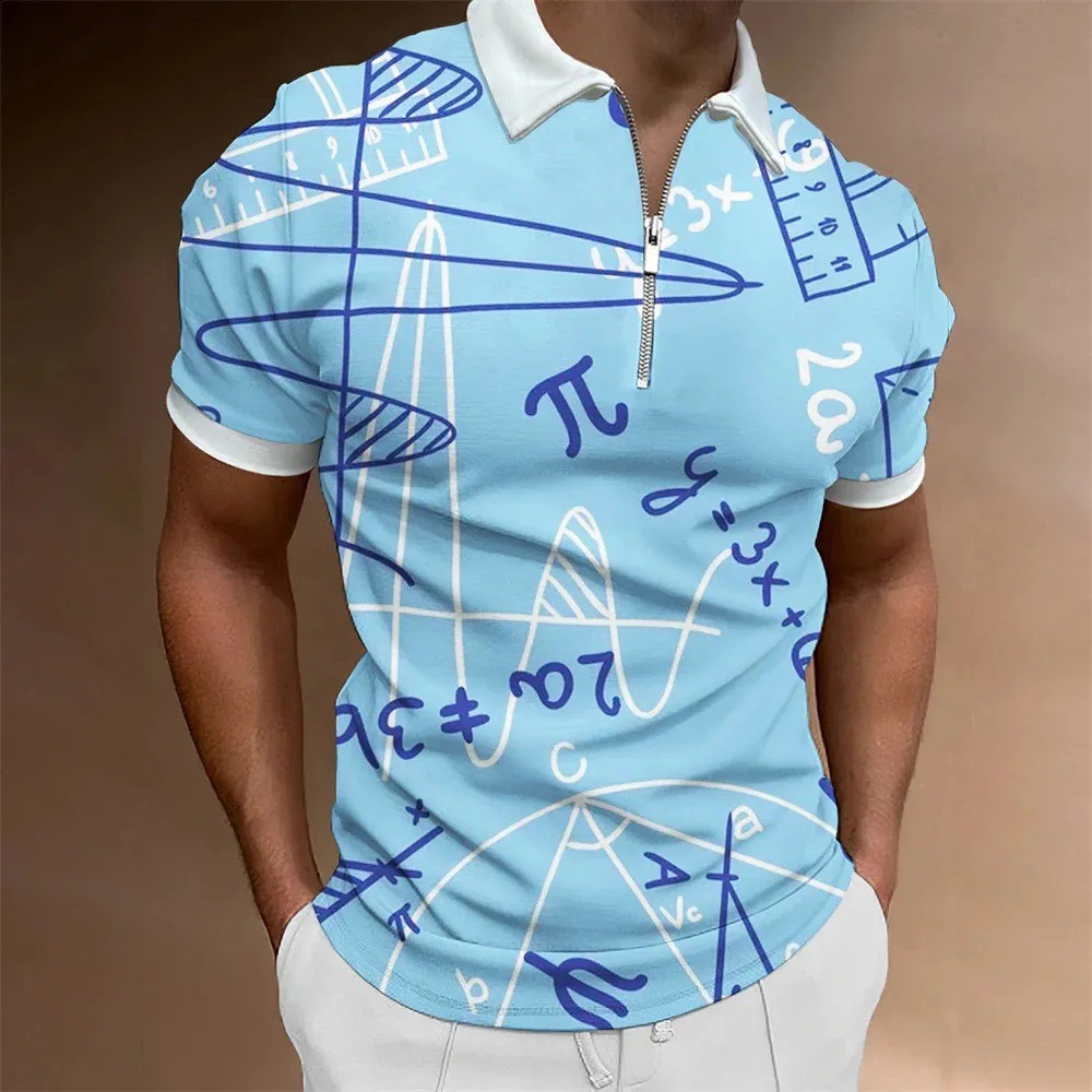 Personalidad, nuevas ideas, matemáticas, fórmula matemática, impresión 3D, camisa POLO con cremallera de manga corta transpirable con solapa suelta para hombre