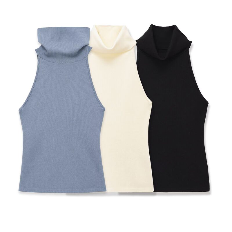 Bsk&Traf Women's Clothing 2026 Spring New Fashion Hot Girl High-Neck Sleeveless Straight Vest T-Shirt 4786008