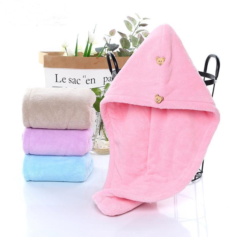 Nuevo sombrero de pelo seco de lana de coral de doble capa para mujer, toalla de pelo de secado rápido súper absorbente, gorro de ducha lindo para niños al por mayor