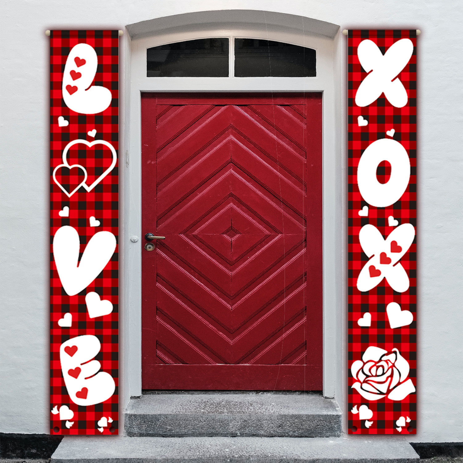 Transfronterizo nuevo Día de San Valentín copla ancho de la puerta al aire libre creativo Impresión de dibujos animados colgando bandera colgando paño Día de San Valentín cortina de la puerta