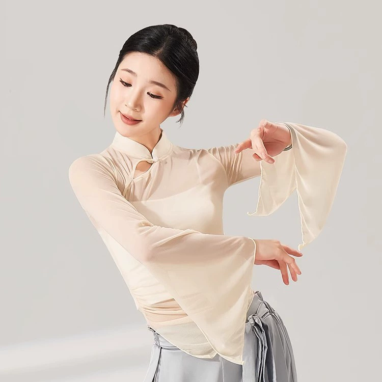 Танцевальная одежда женская современная практика тела, новый элегантный чонсам, Китайская классическая марля, топ с длинными рукавами для китайских танцев