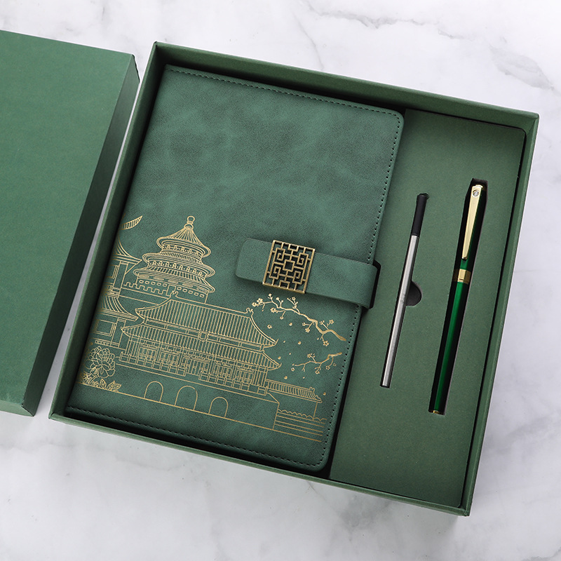 A5 Guofeng cuaderno de negocios de alta calidad juego de regalos de pluma de firma de metal conjunto de publicidad en stock regalo acompañante