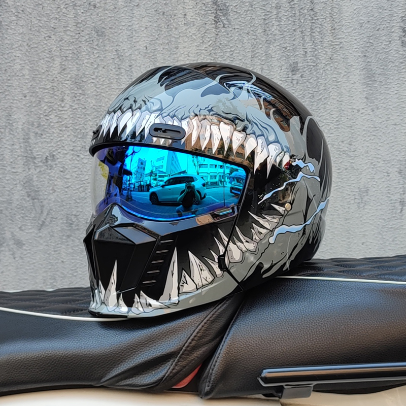Motuoche 3C Certified Retro Motorcycle Helmet - Full/Half Helmet with Bluetooth (Auto Parts and Accessories) - m-matte-black-transparent