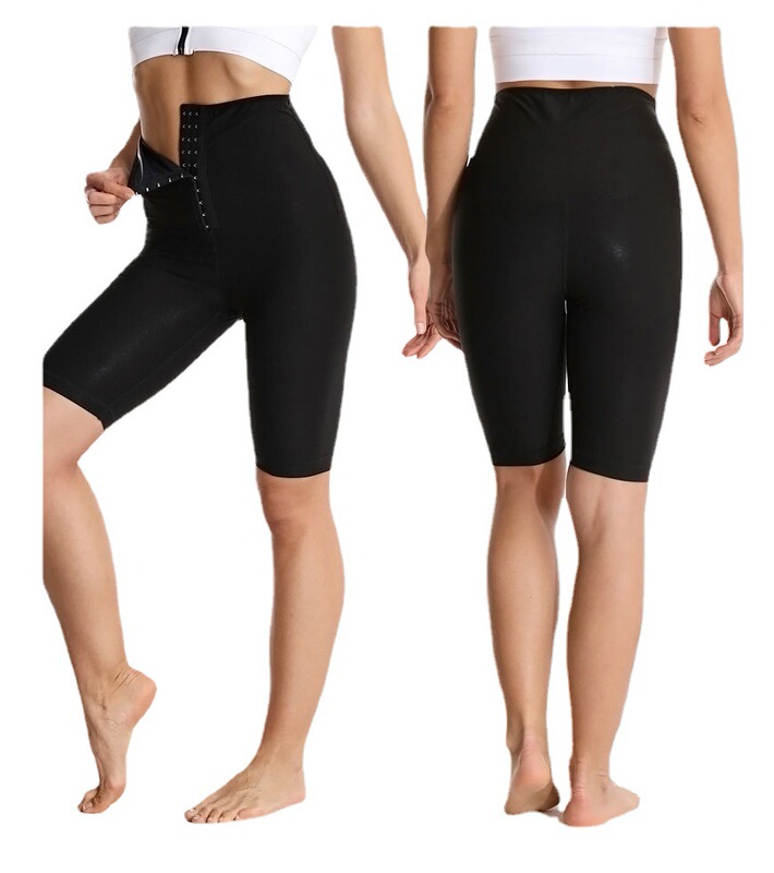 Sweat pants women's high waist belly contracting tight five-point breasted leggings skinny leg pants sports running sweat pants women