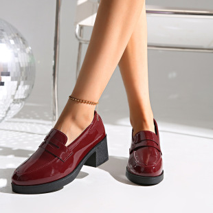 2025 Spring New Shiny Leather Shoes for Women British Style New Spring and Autumn Shoes Loafers for Women Thick Heel Medium Heel Leather Shoes