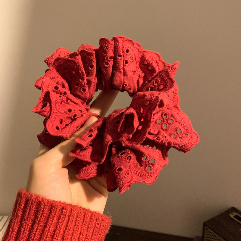 Corbata de pelo de intestino de lunares de crema grande coreana, gomas de goma de cola de caballo suaves para mujer, accesorios para el cabello de bola, accesorios para el cabello, cuerda para la cabeza
