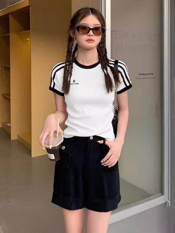 外国貿易の夏の新型ins個性半袖tシャツの女性の上着はスリムに見えます。|undefined