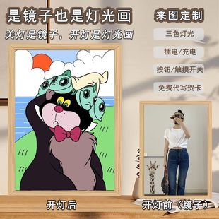 Mirror Lighting Painting DIY Lucifer Bad Cat Surrounding Household Cute Creative Design Lamp Cartoon Funny Gift