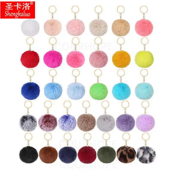 32pcs bag imitation lazy rabbit plush ball with key chain fluffy artificial plush ball keychain bag pendant accessories