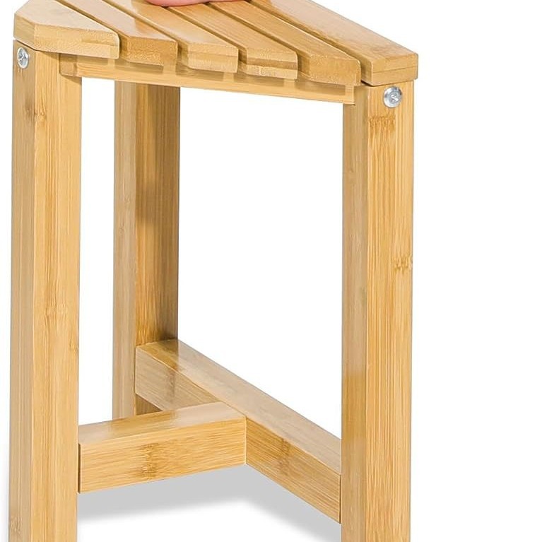 Esquina de bambú ducha taburete pie taburete de afeitar asiento de madera de doble capa con estante de almacenamiento baño sala de estar dormitorio estante de almacenamiento