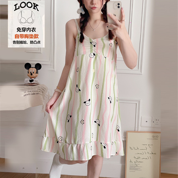 2025 verano abrigo plegado pijama chicas lindas dibujos animados pijama de chicas falda de ropa para el hogar fabricantes de comercio exterior