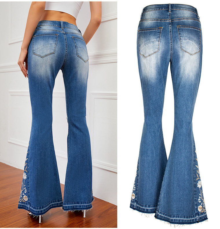 Women's Flared Jeans With 3d Embroidery Denim Trousers For Women_voghion.com