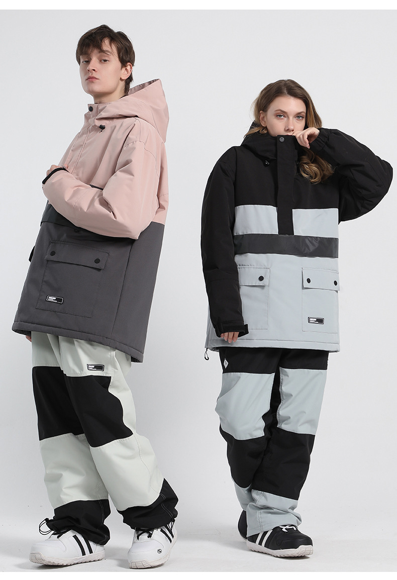 Dubbelzijdig reflecterend, warm, waterdicht, glow-in-the-dark ski-hoodie, enkelzijdig kleurenpak met bijpassende sneeuwlaag_voghion.com