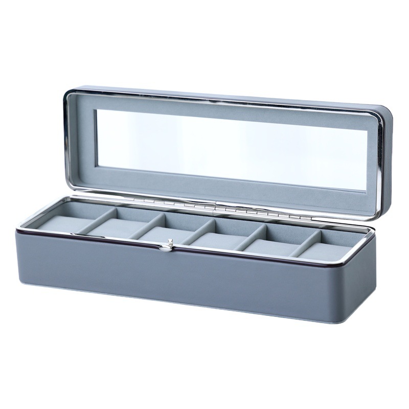 Dejiao en stock caja de almacenamiento de reloj de marco de metal de franela interior de 6 bits PU con caja de almacenamiento de reloj