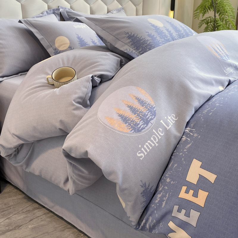Sábanas de algodón para la piel, ropa de cama de cuatro estaciones, cubierta de edredón grueso de alta calidad, 100 algodón pulido, cuatro piezas