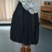 素凡卡春夏新品森系A字裙气质减龄松紧腰显瘦牛仔半身裙33677