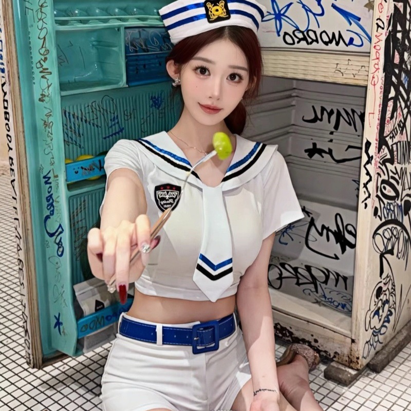 Sexy schoolgirl style campus outfit, innocent and alluring cosplay uniform set, pure and innocent girl student JK sailor suit
