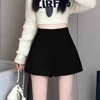 Демисезонные шерстяные шорты, брючный костюм, облегающий черный костюм для отдыха, ботинки, большой размер, свободный крой, высокий пояс