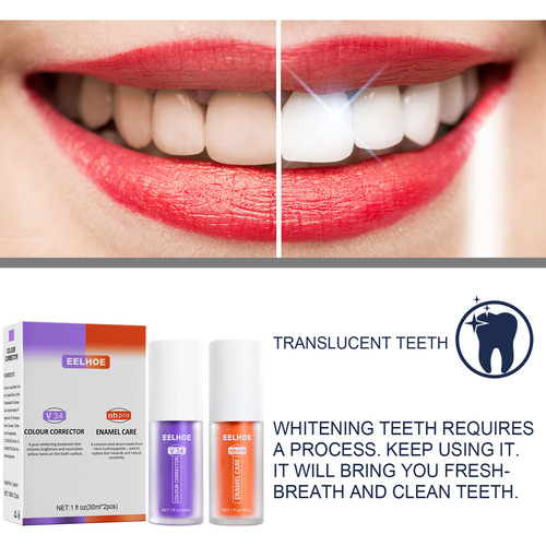 EELHOE V34清新炫白牙膏 紫色橙色牙膏修护牙齿修护口腔清洁牙渍