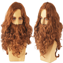 Halloween Jesus Wig Christmas Santa Style Long Wavy Wig European and American Christmas Mustache Brown Wig Head Set