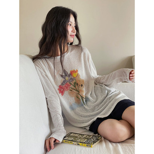 [Peter Rabbit Sunscreen Tee] Ge Ming Cartoon Print Long Sleeve T-Shirt Summer Loose Sunscreen Top W286C