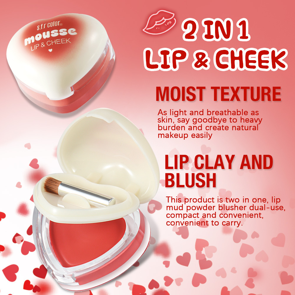 Explosión natural pura quiere mejorar el color de los labios y mejillas de doble uso amor esmalte labial con cepillo de comercio exterior maquillaje al por mayor