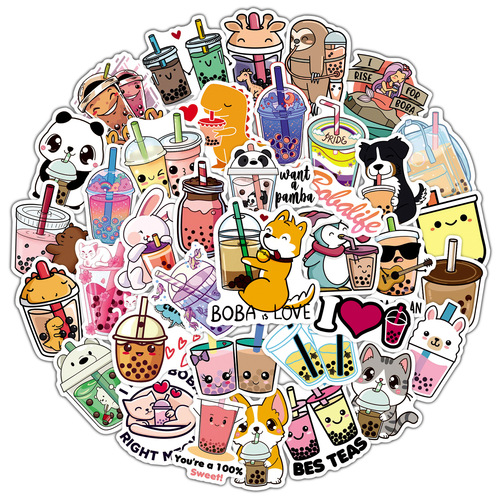 50 cute bubble milk tea graffiti stickers for notebook guitar thermos cup trolley case waterproof self-adhesive stickers