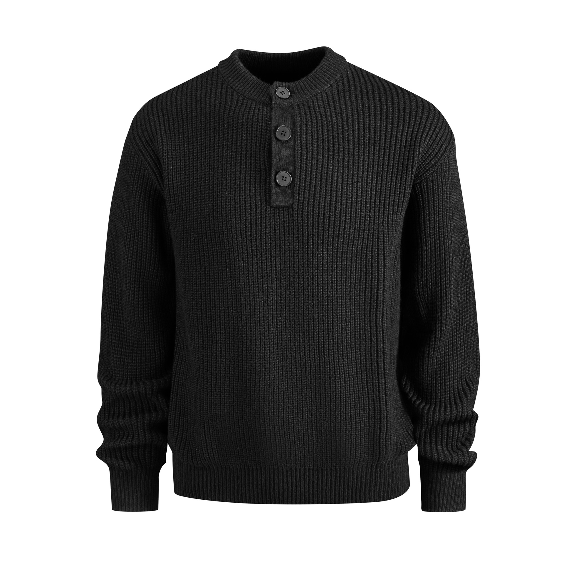 Pull homme à col en V boutonné - Pull en maille coupe ample rétro pour l'automne et l'hiver (Noir/Gris, S/M/L/XL)_voghion.com