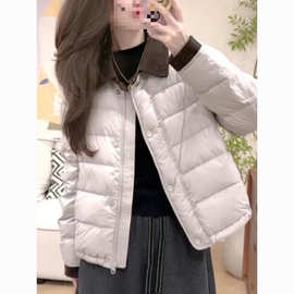 高级感纯子领菱格棉服外套女小个子拼接棉衣冬季穿搭