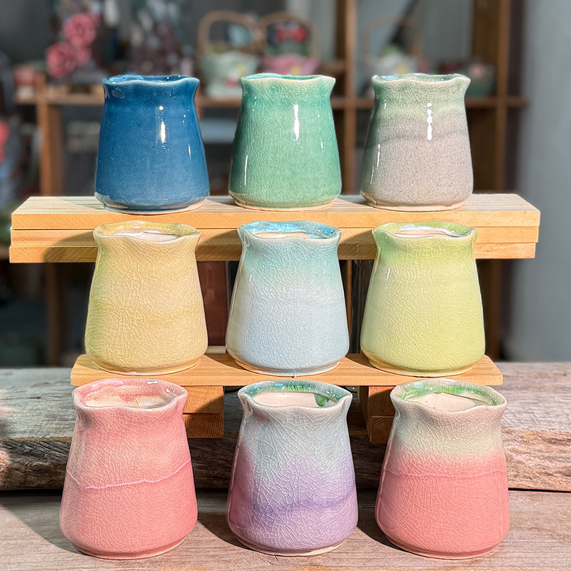 Succulent Flower Pots, Coarse Pottery, Breathable, Large and Small Diameter, High Pile Ceramics, Fresh Candy Color Gradient, Master Plant Pots Wholesale