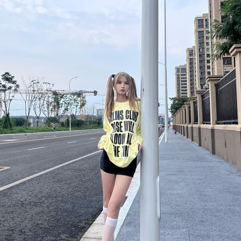 New Style Mori Girl Cute Casual Sports Hoodless Clothes Printed Crewneck Sweat Women's Online Celebrity Instagram Style Autumn and Winter