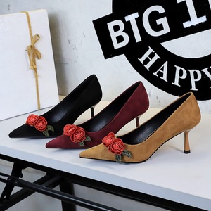9517-H85 European and American style banquet high-heeled shoes for women, slim heels, suede, shallow mouthed, pointed fl