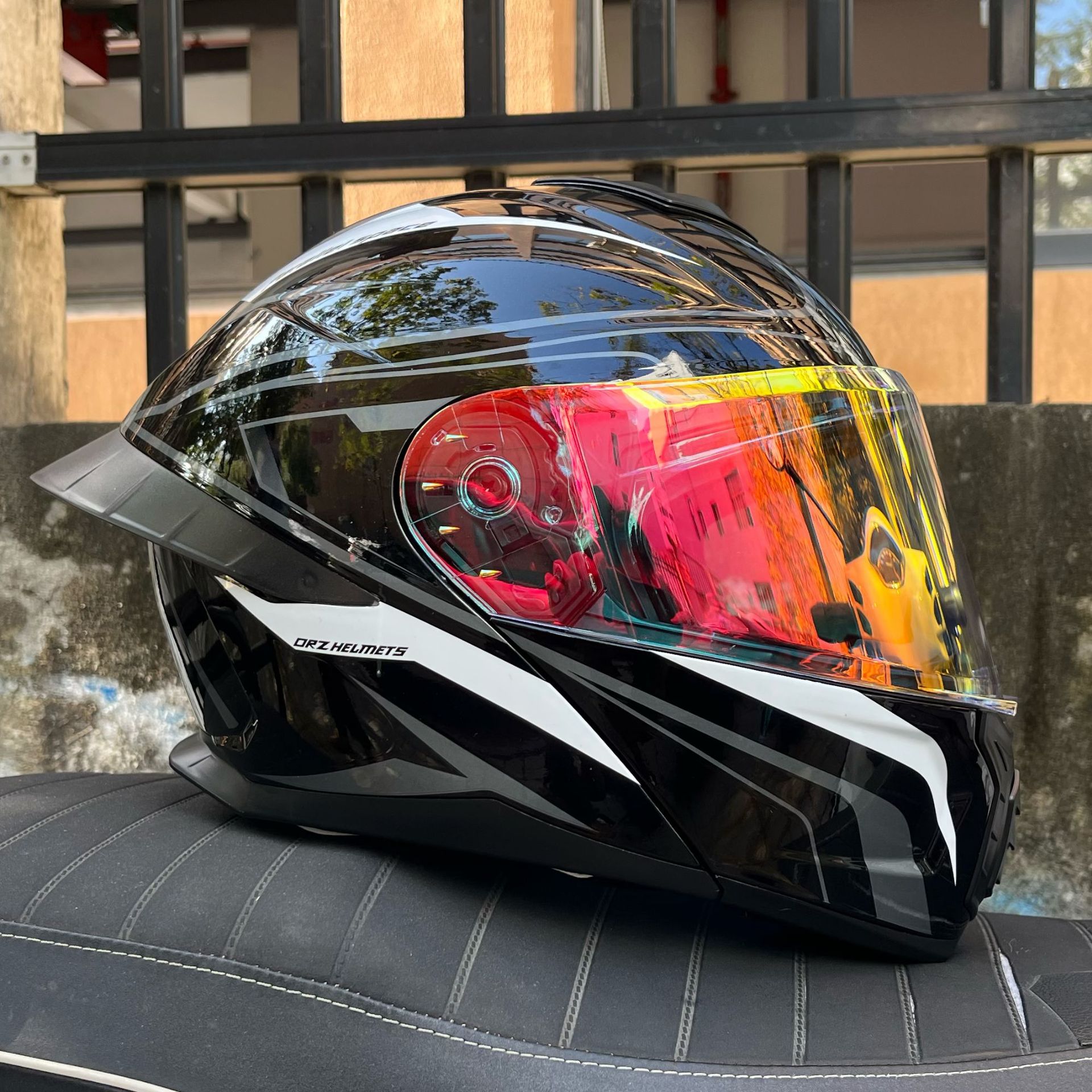 Casco de Motocicleta Orz con Certificación DOT para Hombre y Mujer, Casco Abierto con Visera Doble, Spoiler de Invierno, Cobertura Media, Azul para Todas las Estaciones.