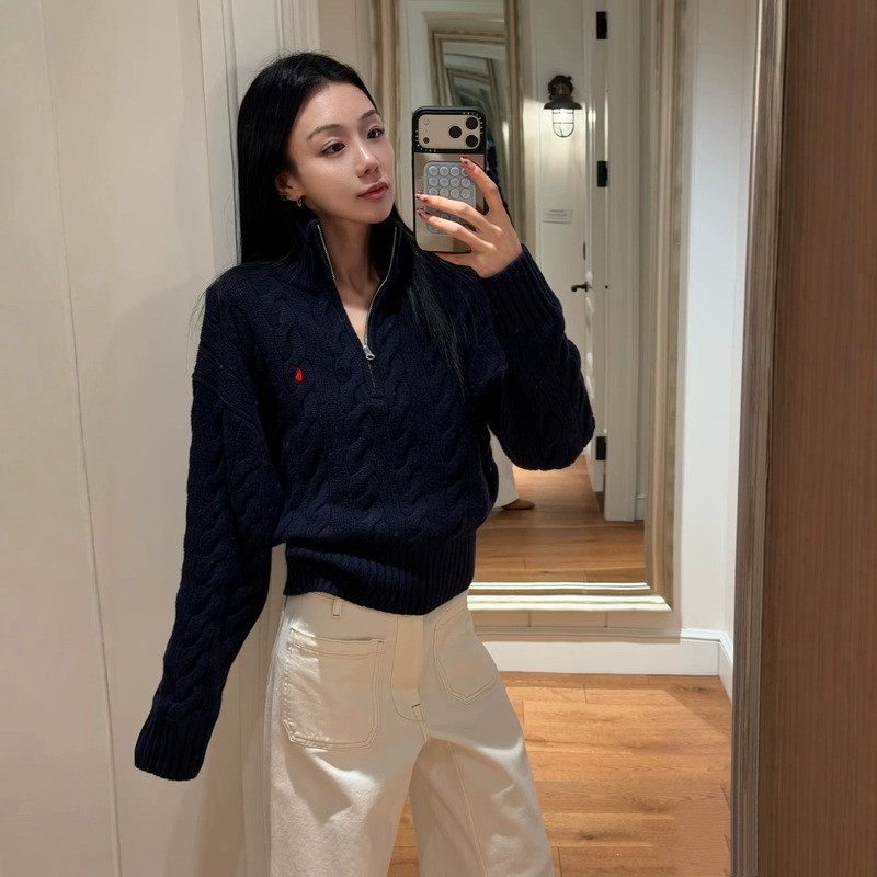 High-quality RL Ralph half-zip sweater with pony embroidery, knitted top, old money style, custom-made for couples High-quality RL Ralph half-zip sweater with pony embroidery, knitted top, old money style, custom-made for couples