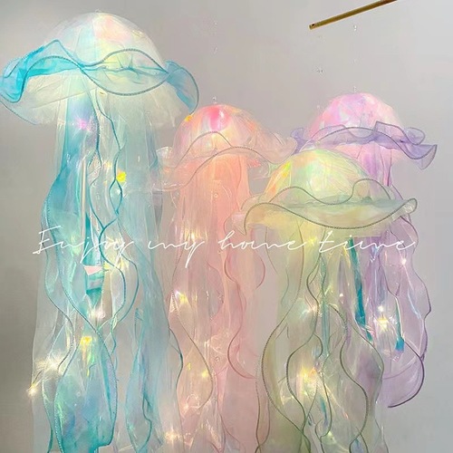 New Style Handheld Glowing Jellyfish Lantern with Colorful Ribbons and Flash Lights, Street Stall Night Market Octopus Jellyfish Lamp Wholesale