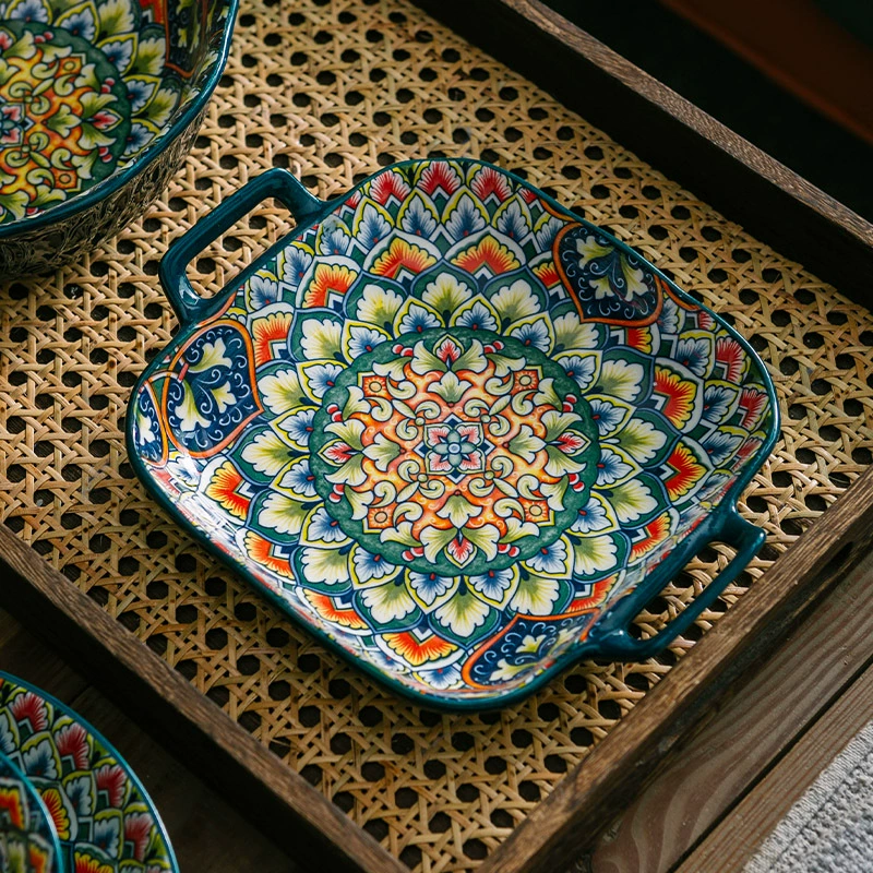 Ceramic Tableware Set, European Boho Style, Decorative Dinnerware for Home, Multi-Size