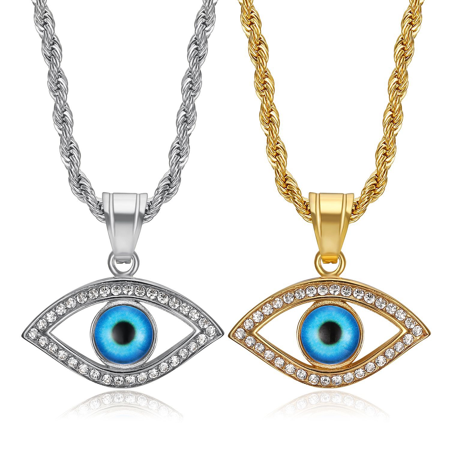 20g Weight Pendant, Chain Jewelry Making Type Hip-Hop Eye Titanium Steel Plating Rhinestones 18K Gold Plated Men's
