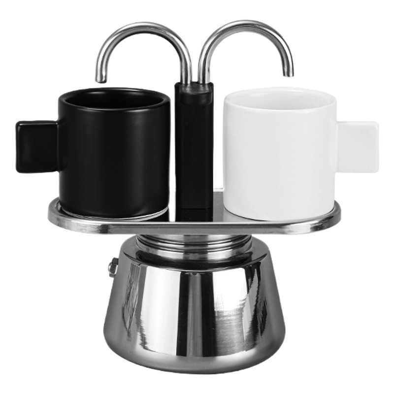 Doble tubo de acero inoxidable italiano concentrado Mocha olla hogar mini café doble juego regalo en stock generación entrega