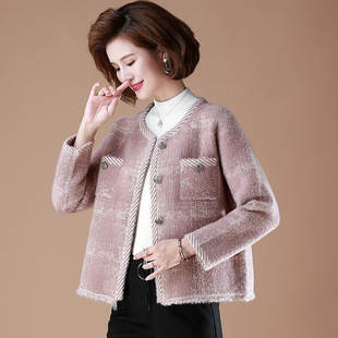 Middle-aged and elderly women's short imitation mink velvet jacket cardigan winter small fragrance mother warm coat a generation of hair