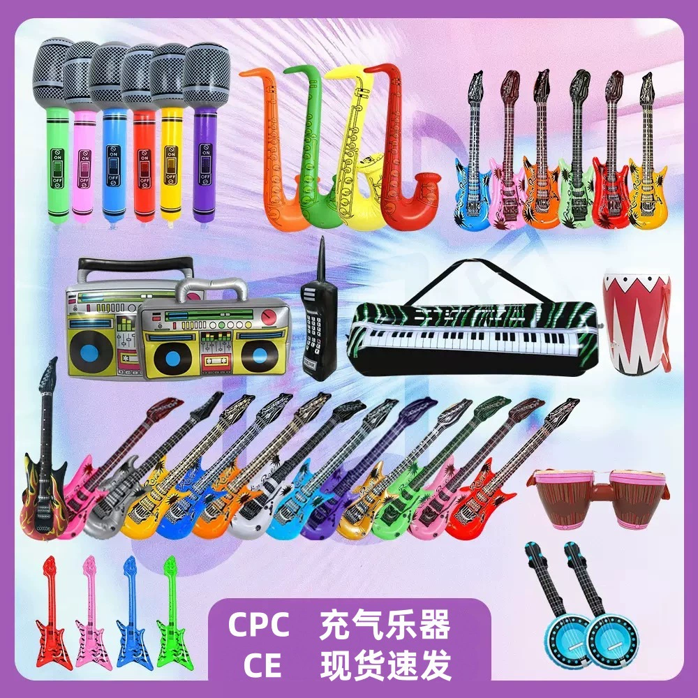 Надувные музыкальные инструменты: имитация инструментов, реквизит из ПВХ, надувной микрофон, гитара, саксофон, электронная клавиатура, радио
