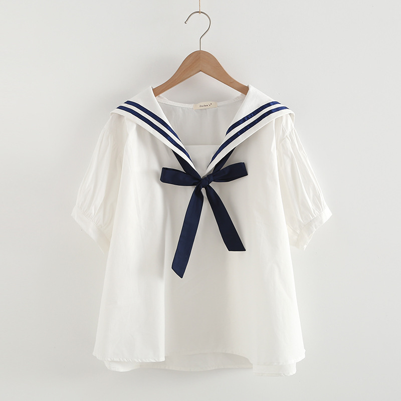 2024 Summer Clothing Ebaywishol Elegant Cotton Pullover Navy Collar Loose-Fitting Women's Shirt 2024 Summer Clothing Ebaywishol Elegant Cotton Pullover Navy Collar Loose-Fitting Women's Shirt