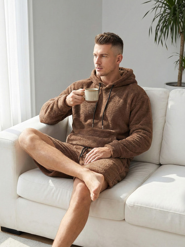 Men's Fall/Winter Casual Sports Set Large Hooded Sweatshirt Wool Sweater Outerwear for Men