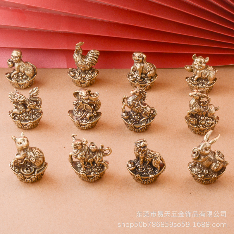 黄铜十二生肖香插家用室内香座生肖龙虎蛇创意铜器金属工艺品纯铜