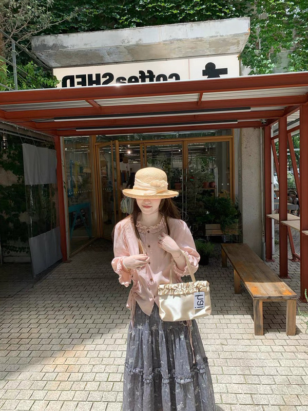 温柔挂的一件浅虾粉可抽绳木耳边设计衬衫女春夏秋亚麻小众上衣|undefined