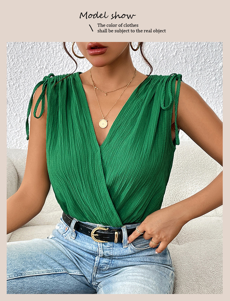 Effen kleur V-hals gesplitste alles-in-één bodysuits voor woon-werkverkeer met veters_voghion.com