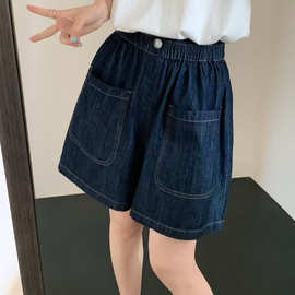 牛仔短裤 2025夏季新款 复古减龄松紧高腰一粒扣宽松阔腿裤女6062