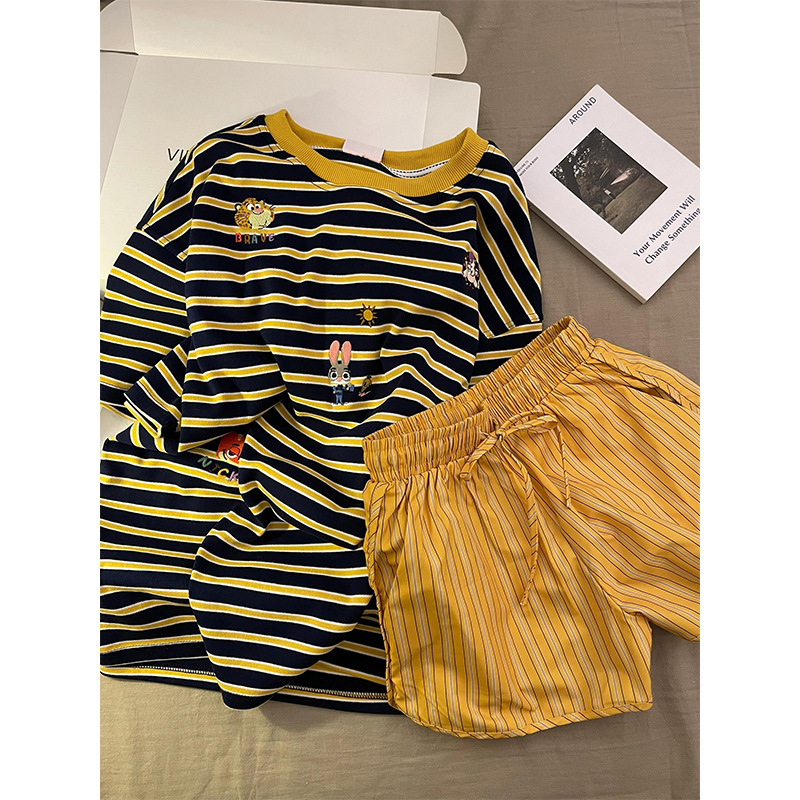 Summer New Korean Crazy Animal Embroidered Pajamas Women's Skin-friendly Short-sleeved Shorts Home Clothes Two-piece Outfit