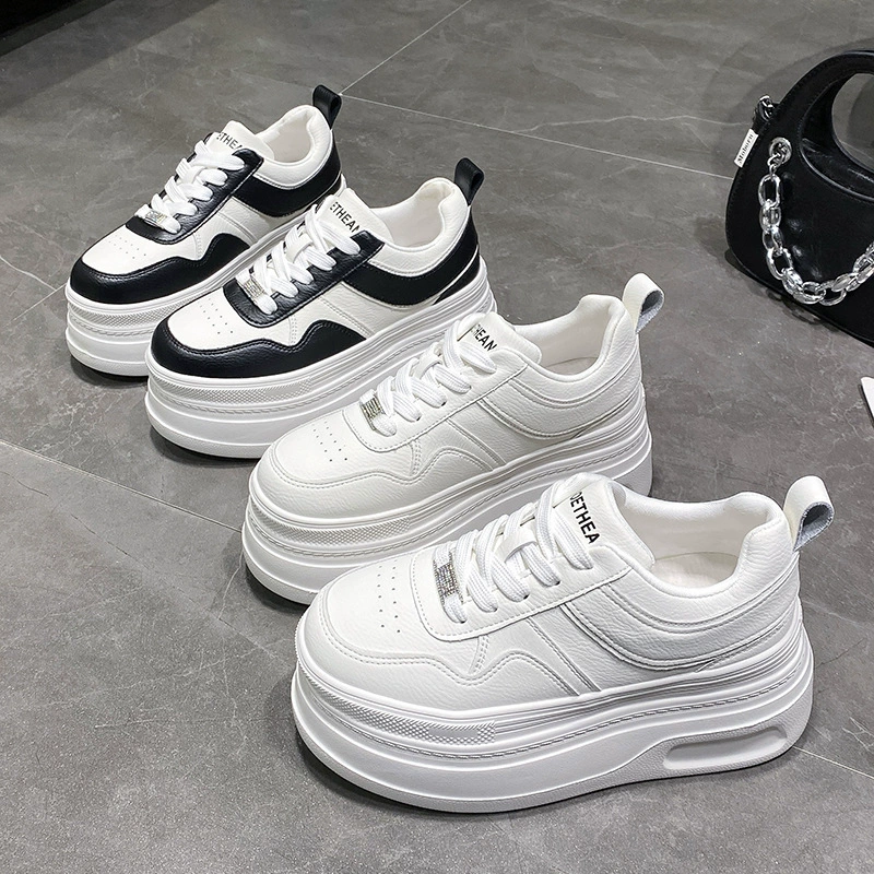 Новые белые женские кроссовки весна 2025, на толстой подошве, увеличивающие рост, повседневные спортивные универсальные низкие кеды