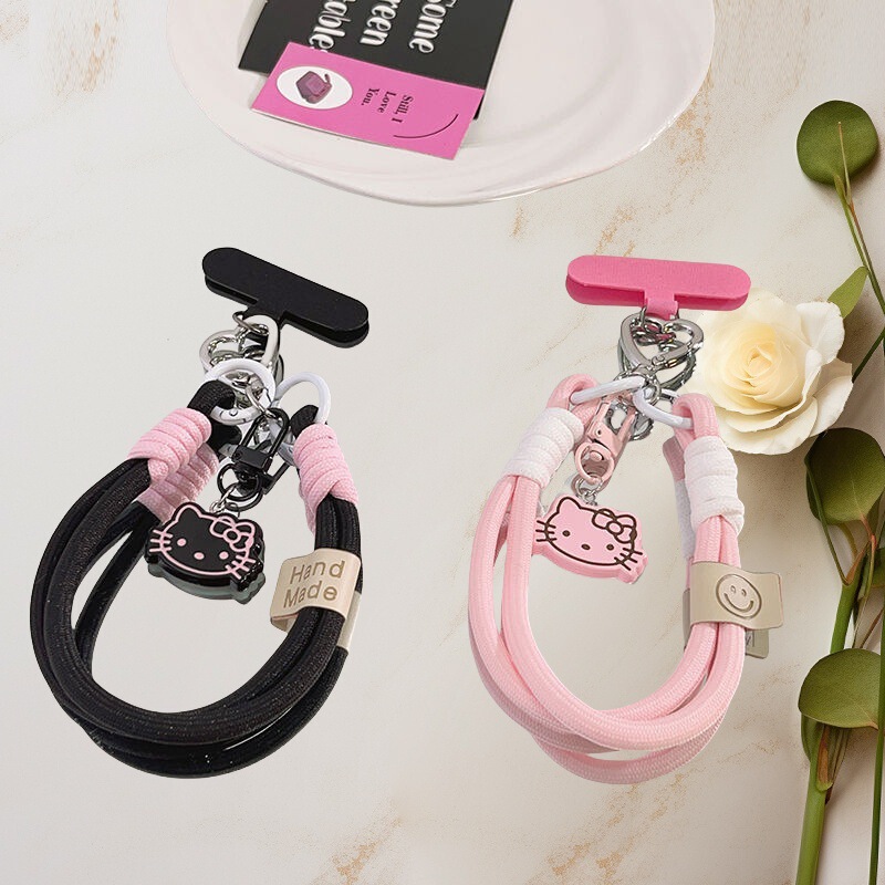 Factory Wholesale Cross-Border Popular Kt Cat Short Mobile Phone Lanyard Bag Pendant Double-Ended Clip Mobile Phone Braided Wrist Rope